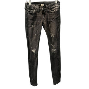 True Religion Distressed Light Black Skinny Jeans Women's Size 28" Flap Pocket